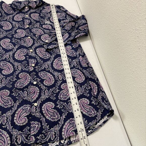 Lauren Ralph Lauren Monogram Nightgown Size M Blue Paisley Long Sleeve Button Up - Picture 11 of 12